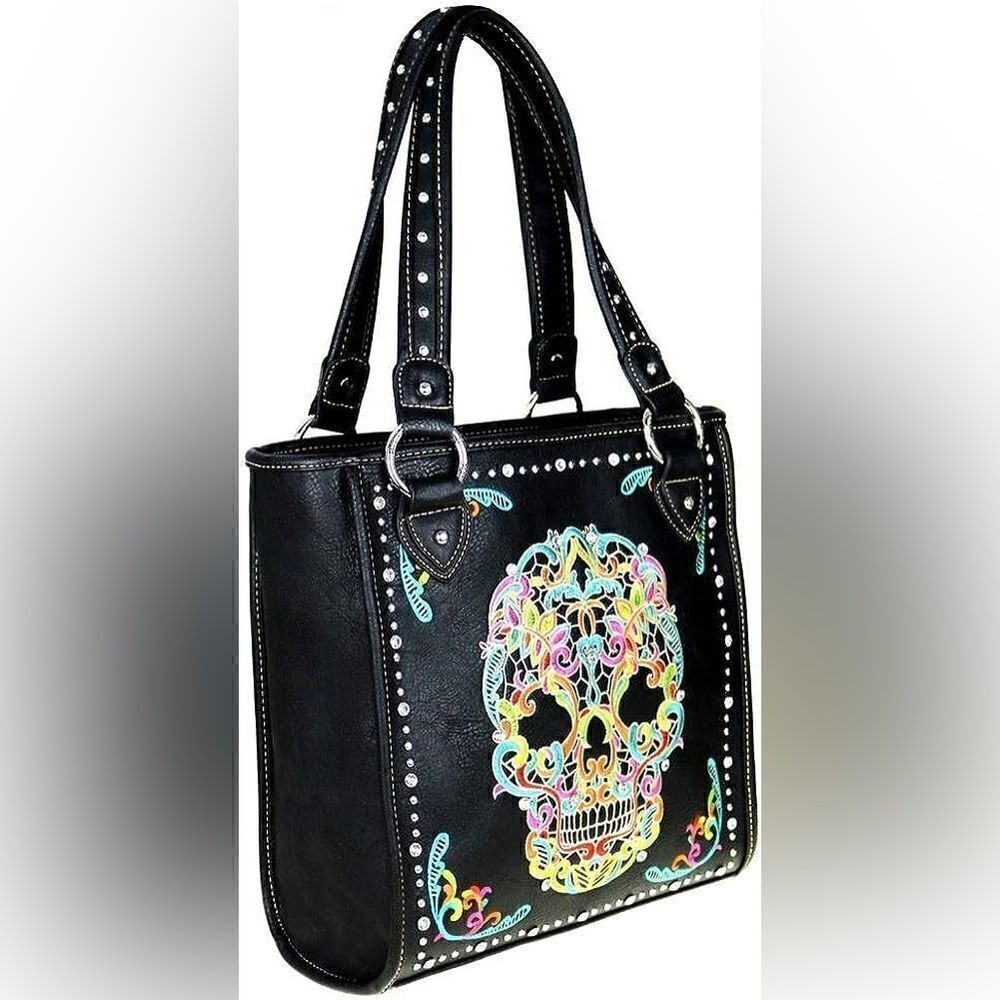 Montana West Sugar Skull Embroidered Tote